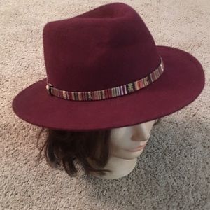Burgundy Wide Brim Fedora